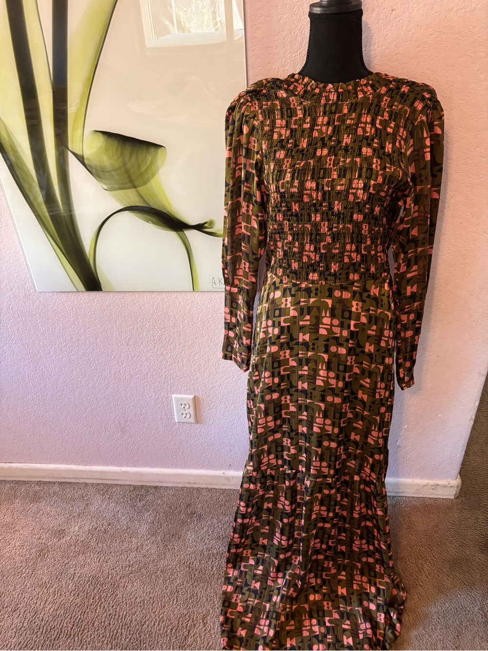 Scotch & Soda long sleeve smocked maxi dress size XS